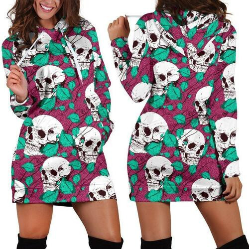 Skull And Flowers Hoodie Dress Sweater Dress Sweatshirt Dress 3d All Over Print For Women Hoodie