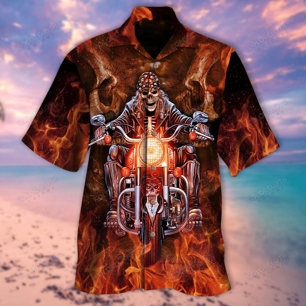 Skull Biker Motorcycle Racing Aloha Hawaiian Shirt Colorful Short Sleeve Summer Beach Casual Shirt For Men And Women
