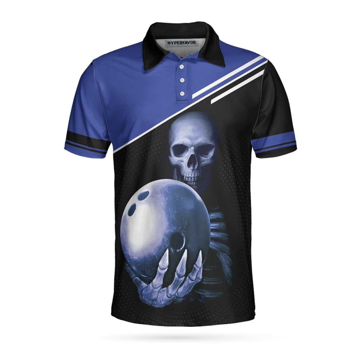 Skull Bowling Polo Shirt Satanic Skeleton Bowler Bowling Shirt For Men