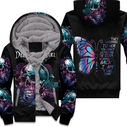 Skull December Girl They Whispered To Her You Cannot Withstand The Storm 3D Fleece Hoodie