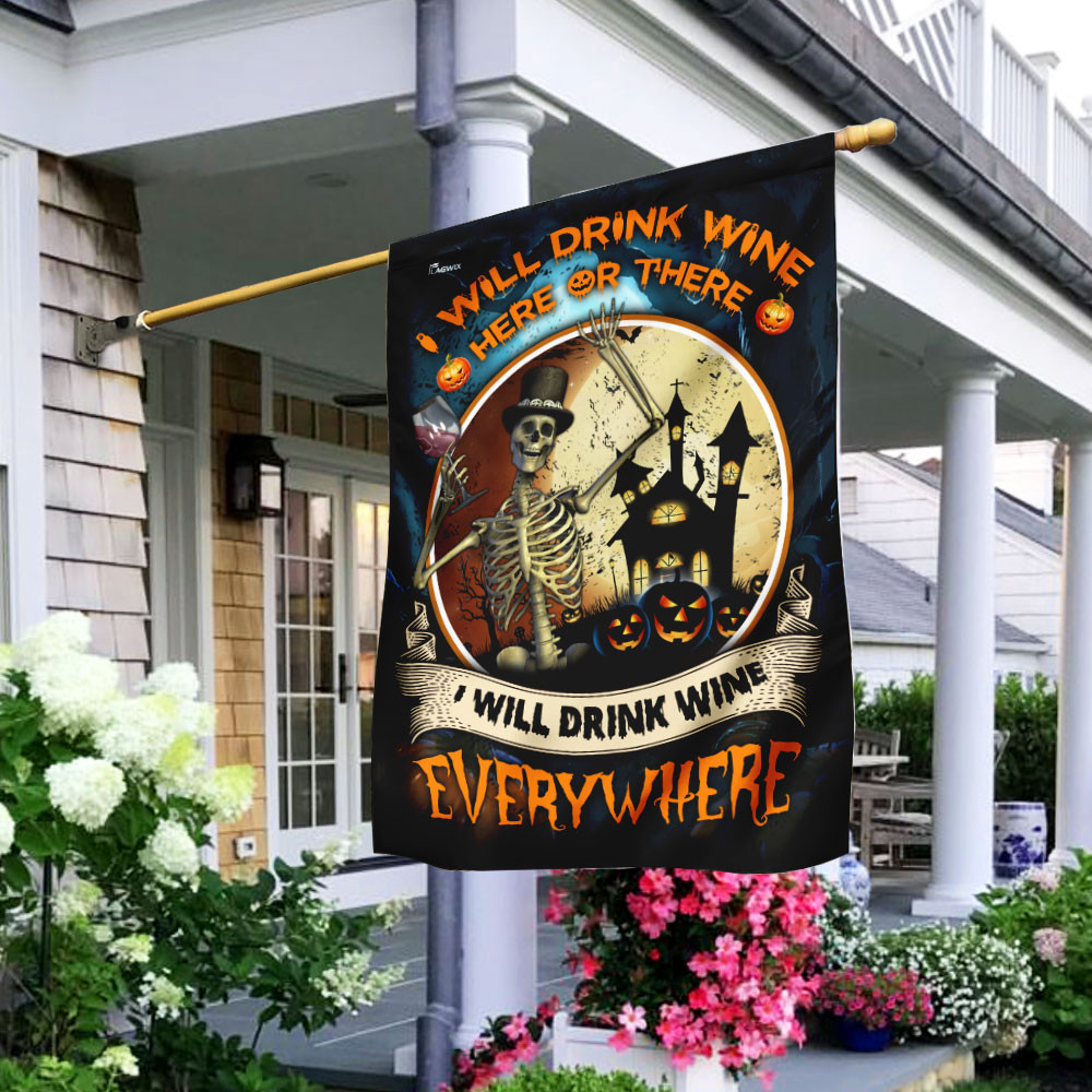 Skull Driking Wine Skull Halloween Flag Halloween Outdoor Decor Fall Yard House Decoration