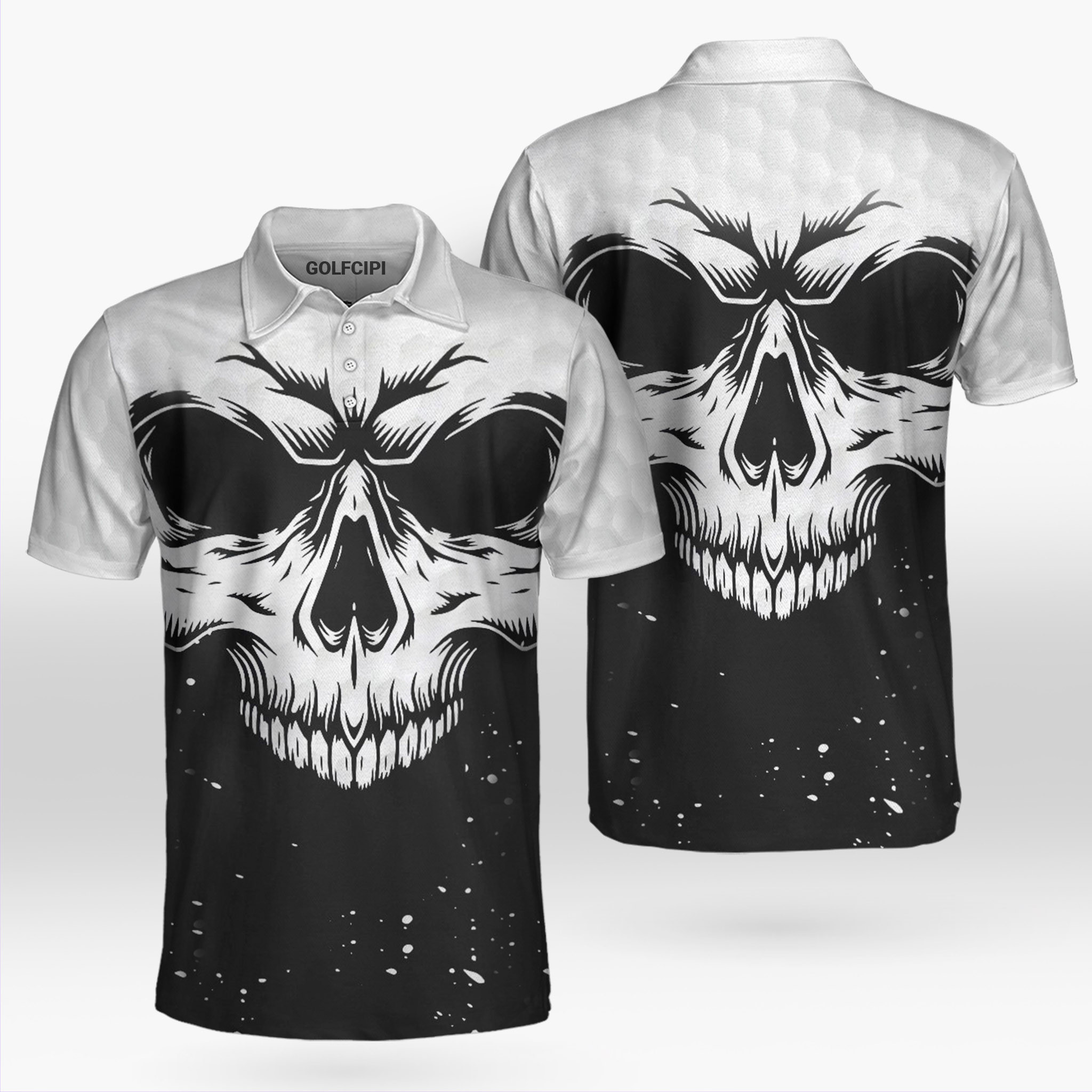 Skull Face Universe Pattern Golf White Polo Shirt Best Golf Shirts For Men