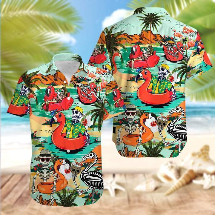 Skull Flamingo Hawaiian Shirt Tropical Hawaiian Shirt For Men Hawaiian Shirt For Men Women