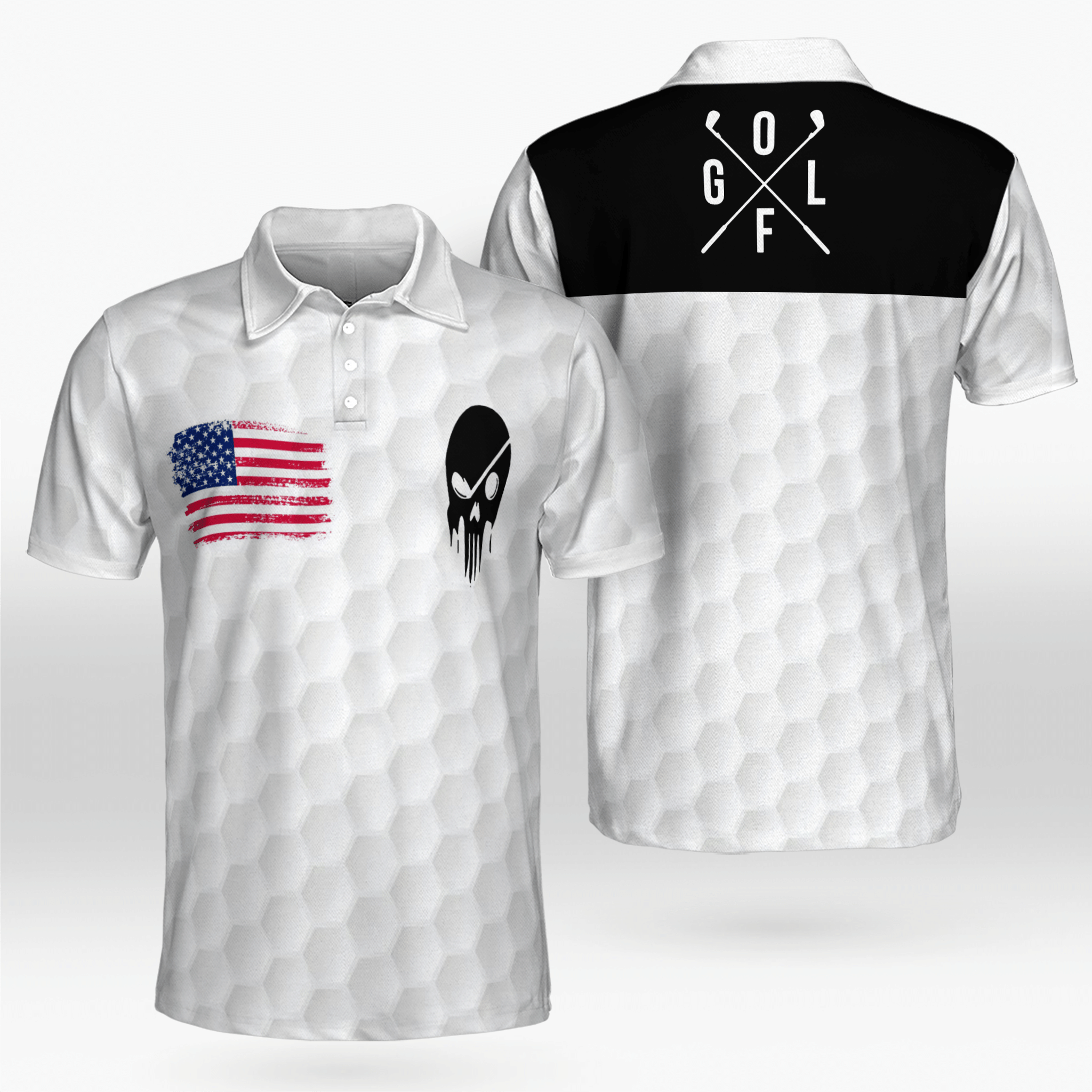 Skull Golf American Flag Golf Shirt Golf Shirts Short Sleeve Polo For Men