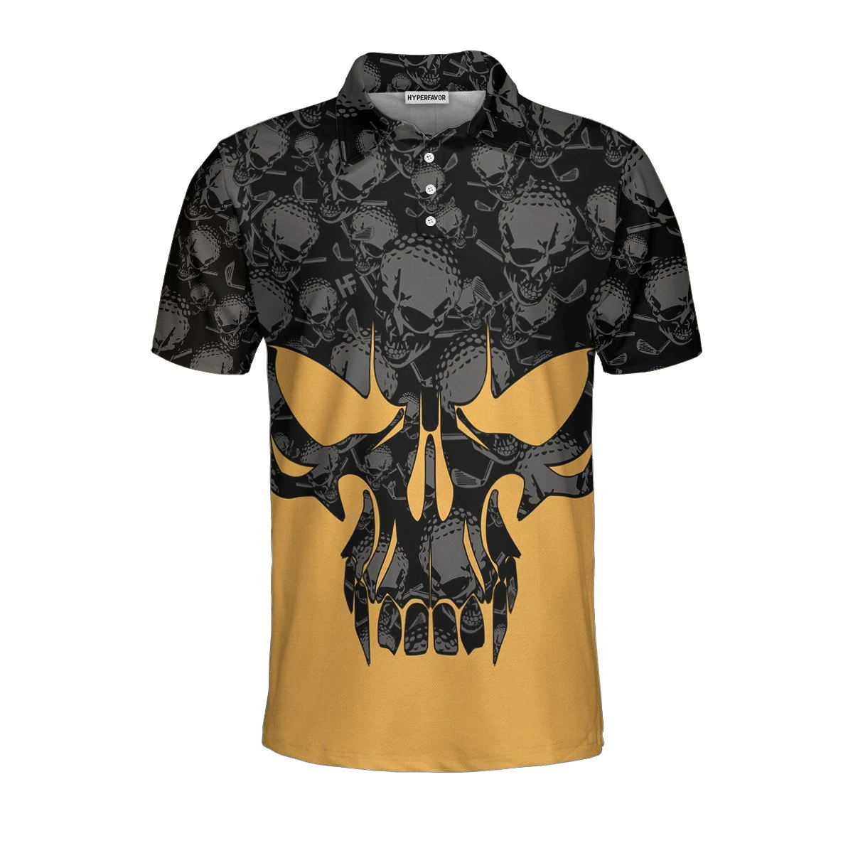 Skull Golf Polo Shirt Black And Yellow Skull Golfing Shirt Design Best Polo Shirt For Hot Weather