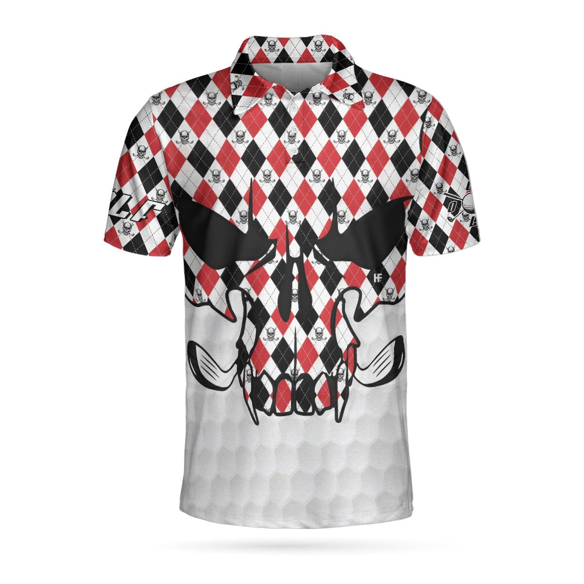 Skull Golf Red Black White Polo Shirt Golf Texture Argyle Pattern Skull Polo Shirt Best Golf Shirt For Men