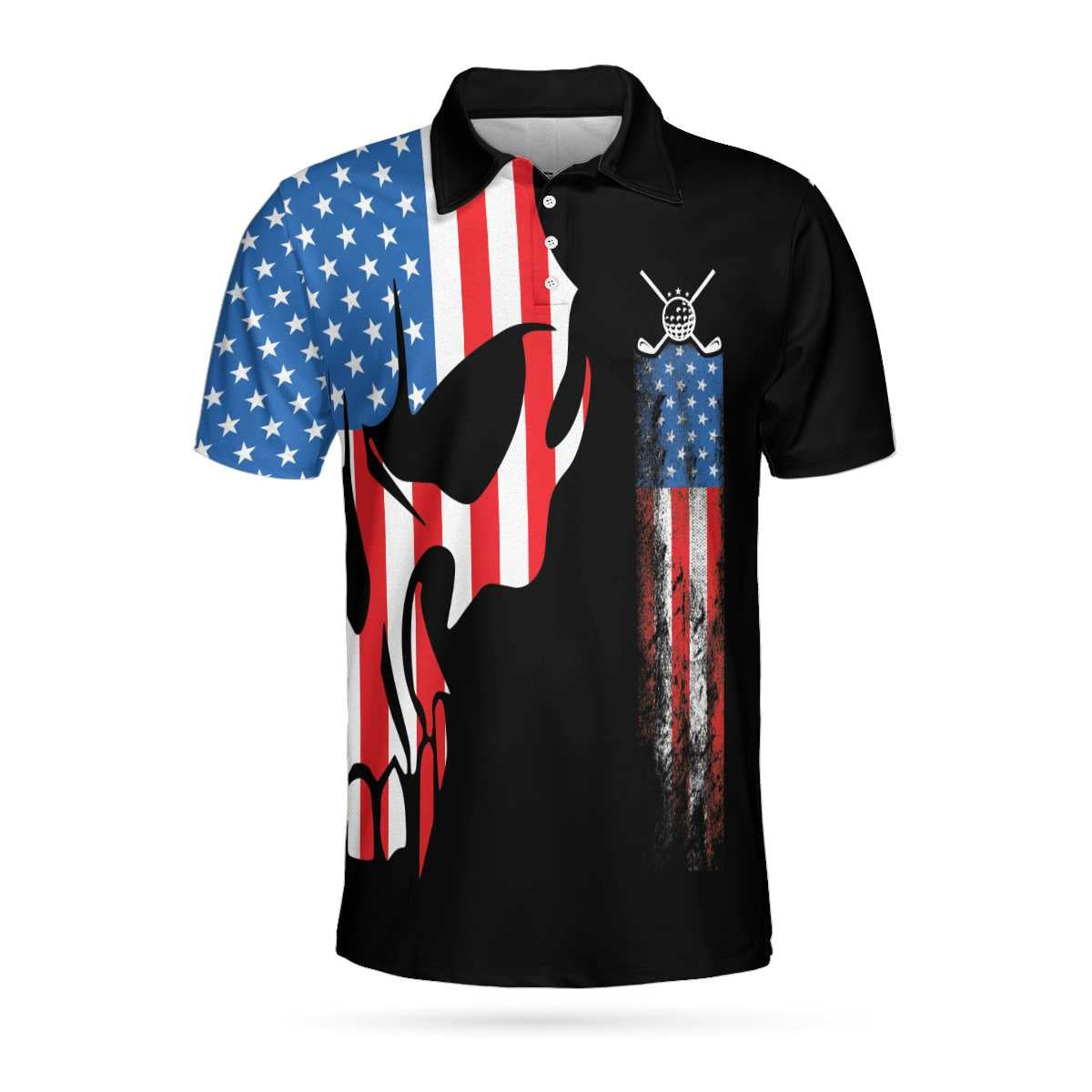 Skull Golf With American Flag Polo Shirt Never Underate An Old Man Golfer Polo Shirt Best Golf Shirt For Men