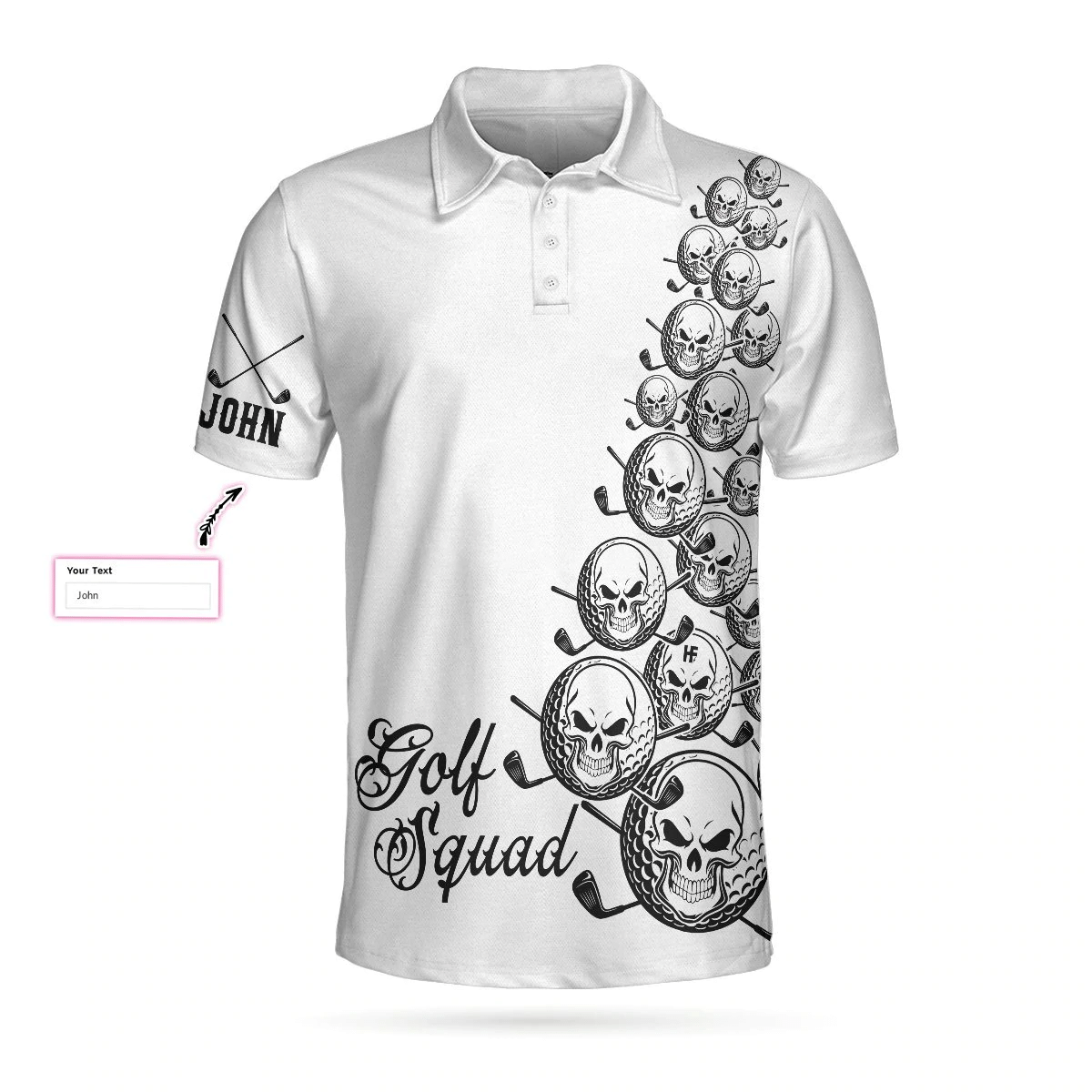 Skull Golfer Custom Polo Shirt White Golf Squad Shirt Personalized Golf Shirts Short Sleeve Polo For Men