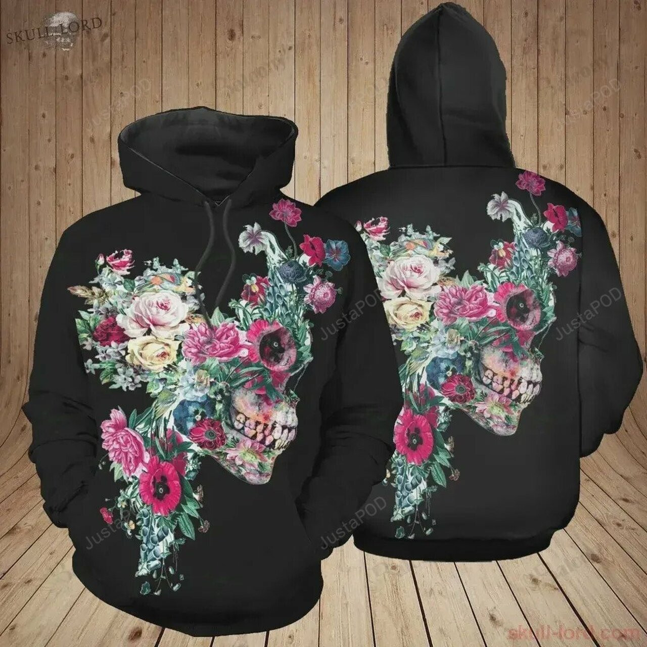 Skull Half Face Floral 3d All Over Print Hoodie