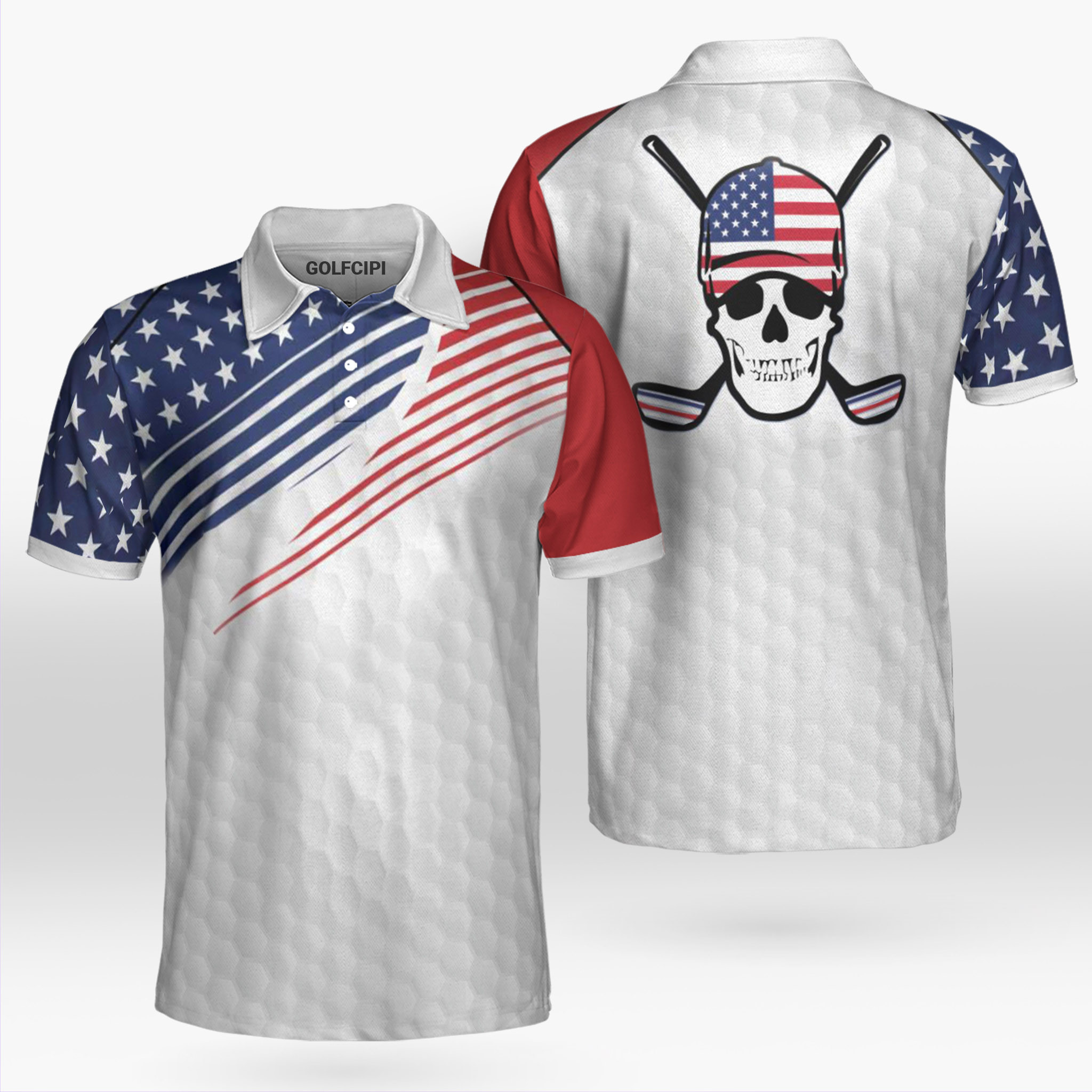 Skull Hat American Flag Golf Shirt Best Polo Shirts For Men