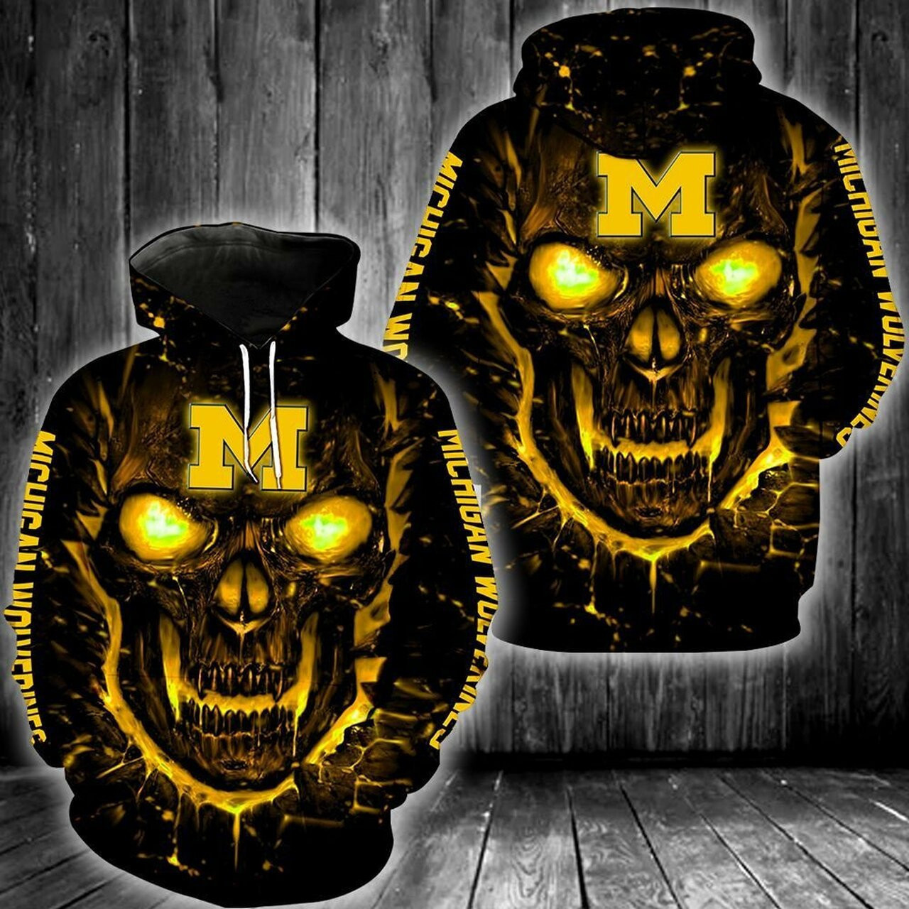 Skull Michigan Wolverines 3d All Over Print Hoodie