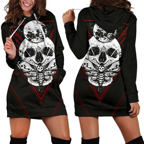 Skull  Moon Hoodie Dress Sweater Dress Sweatshirt Dress 3d All Over Print For Women Hoodie