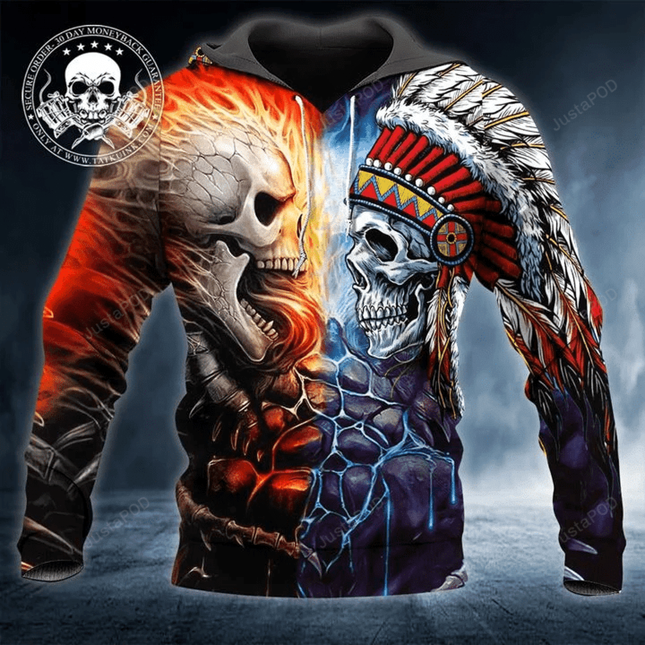 Skull Native American Fire ampamp Water 3d All Print Hoodie