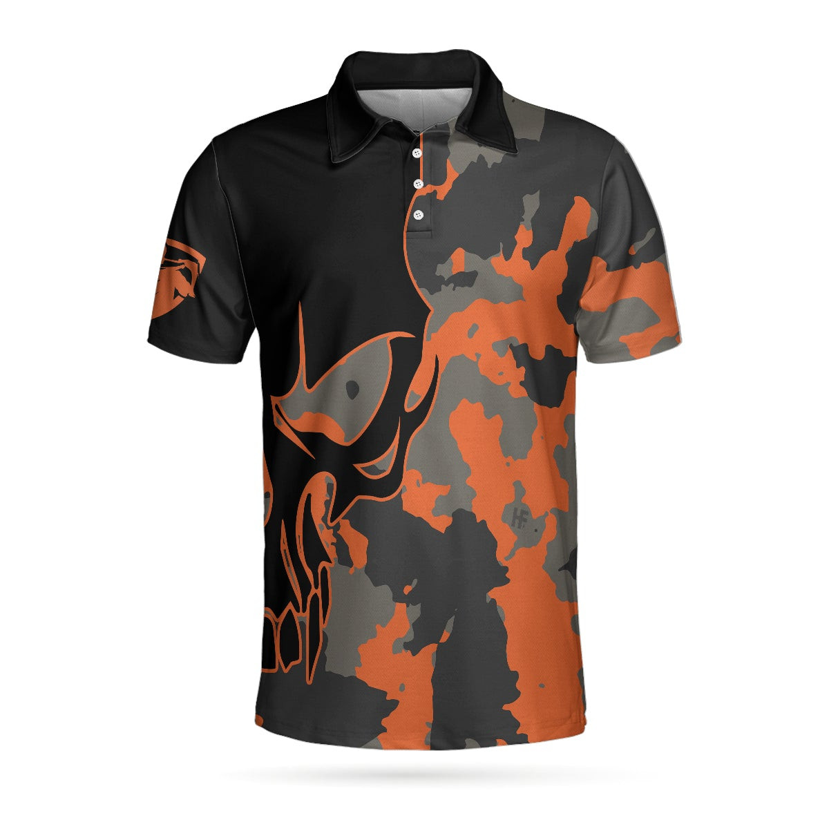 Skull Orange Camouflage Golf Polo Shirt Streetwear Camo Golf Shirt For Men