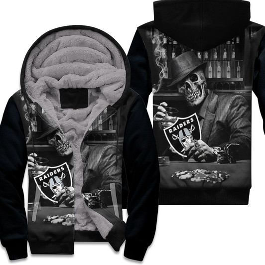 Skull Play Oakland Raiders Card 3D Fleece Hoodie