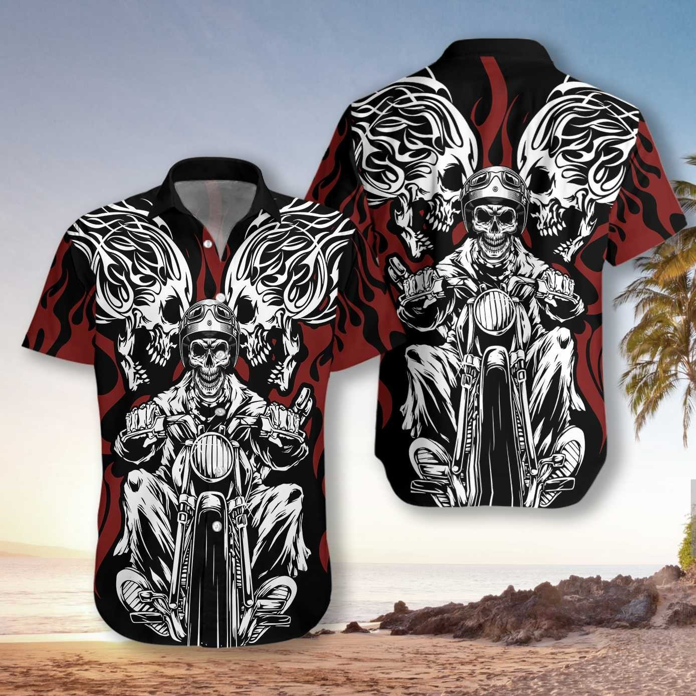 Skull Rider Motorcycle Hawaiian Shirt Summer Aloha Shirt