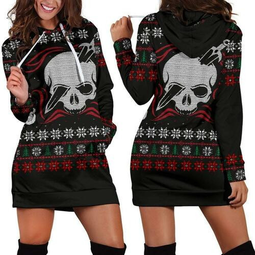 Skull Sword Ugly Christmas Hoodie Dress Sweater Dress Sweatshirt Dress 3d All Over Print For Women Hoodie