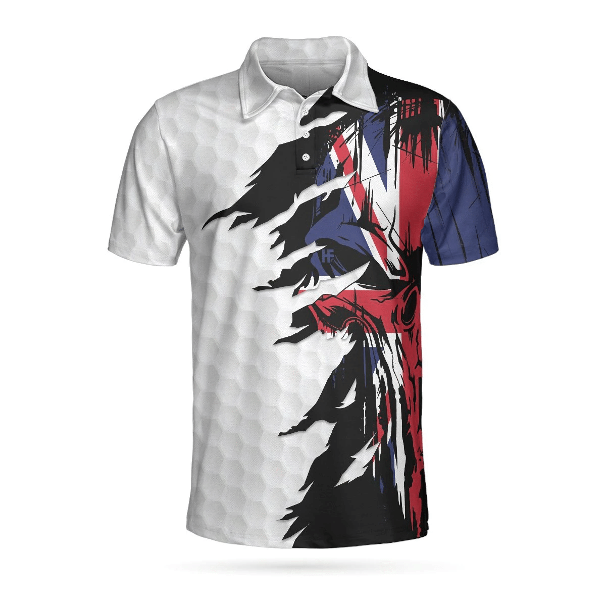 Skull United Kingdom Ripped Golf Short Sleeve Polo Shirt Golf Pattern Polo Shirt UK Golf Shirts Short Sleeve Polo For Men