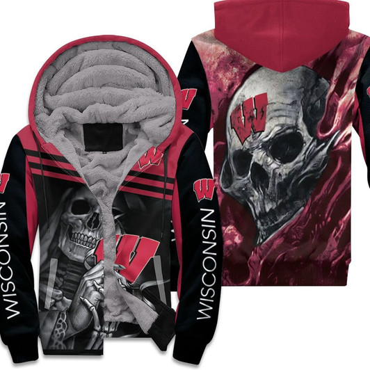 Skull Wisconsin Badgers 3D Fleece Hoodie