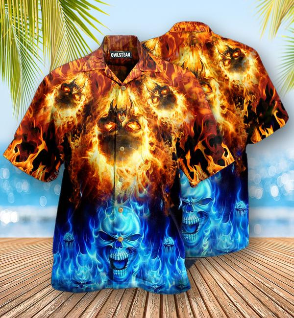 Skulls Fire Burning Forever Edition - Hawaiian Shirt - Hawaiian Shirt For Men