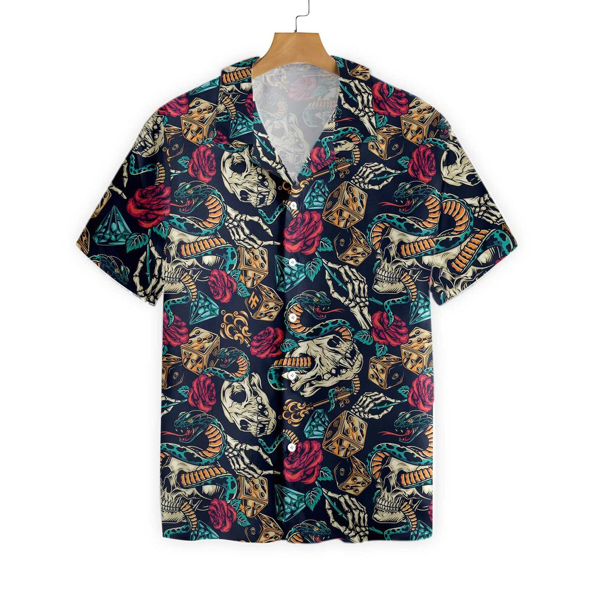 Skulls With Blue Snakes And Red Roses Hawaiian Shirt