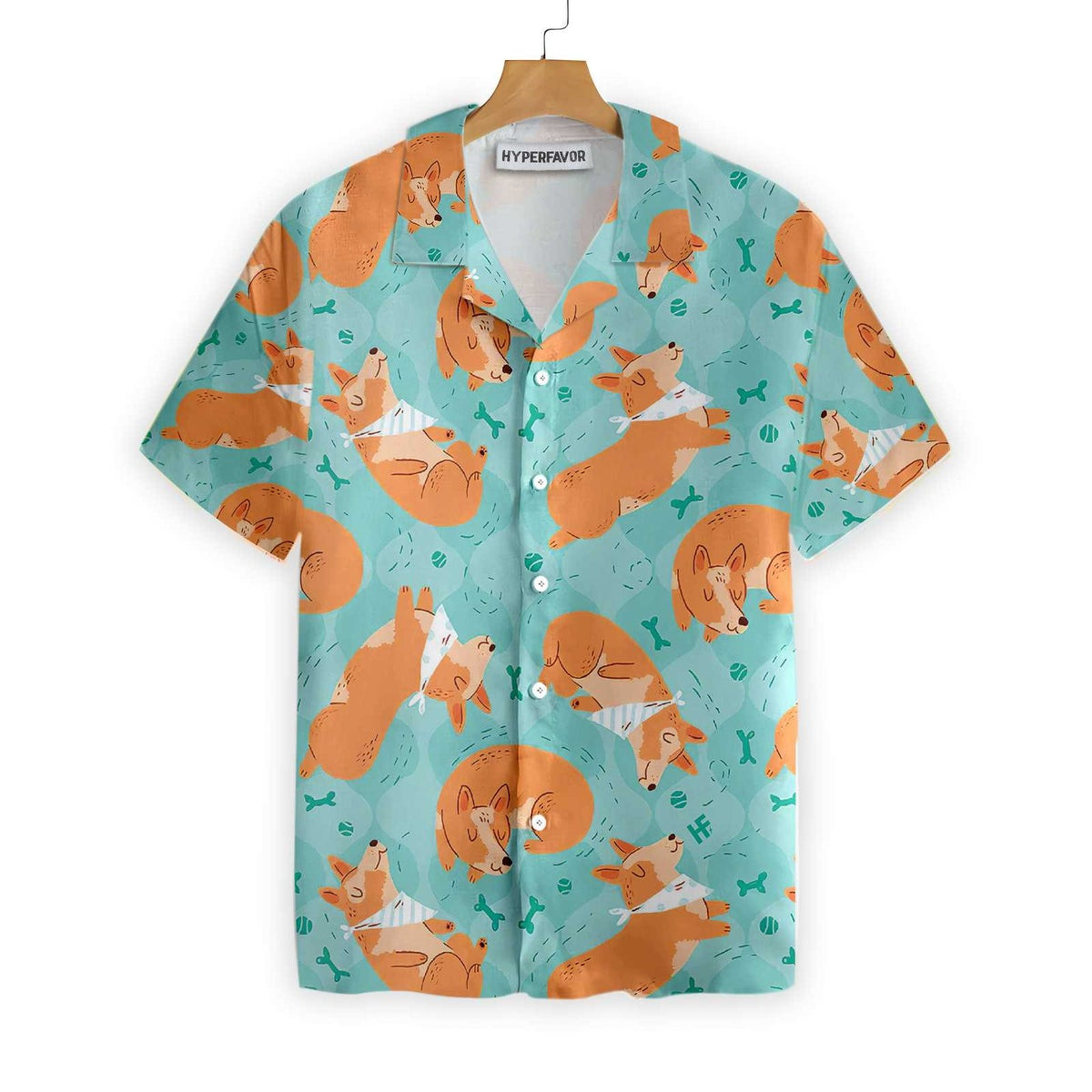 Sleeping Corgi Dreams About Bones Hawaiian Shirt