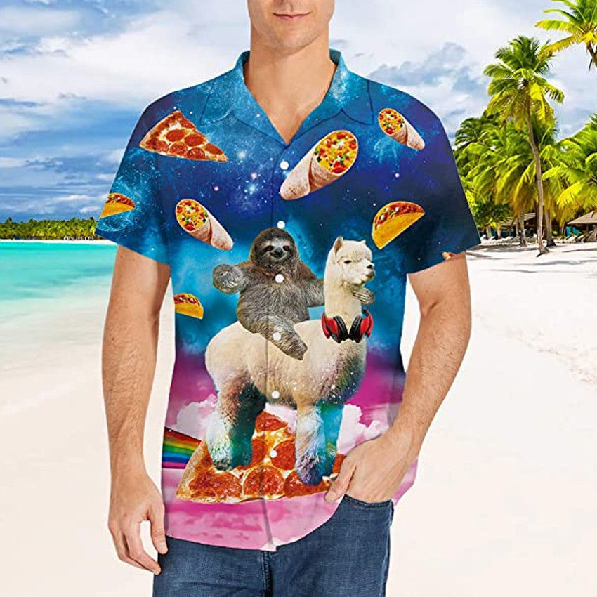 Sloth  Alpaca Hawaiian Shirt Galaxy Button Up Shirt For Men and Women