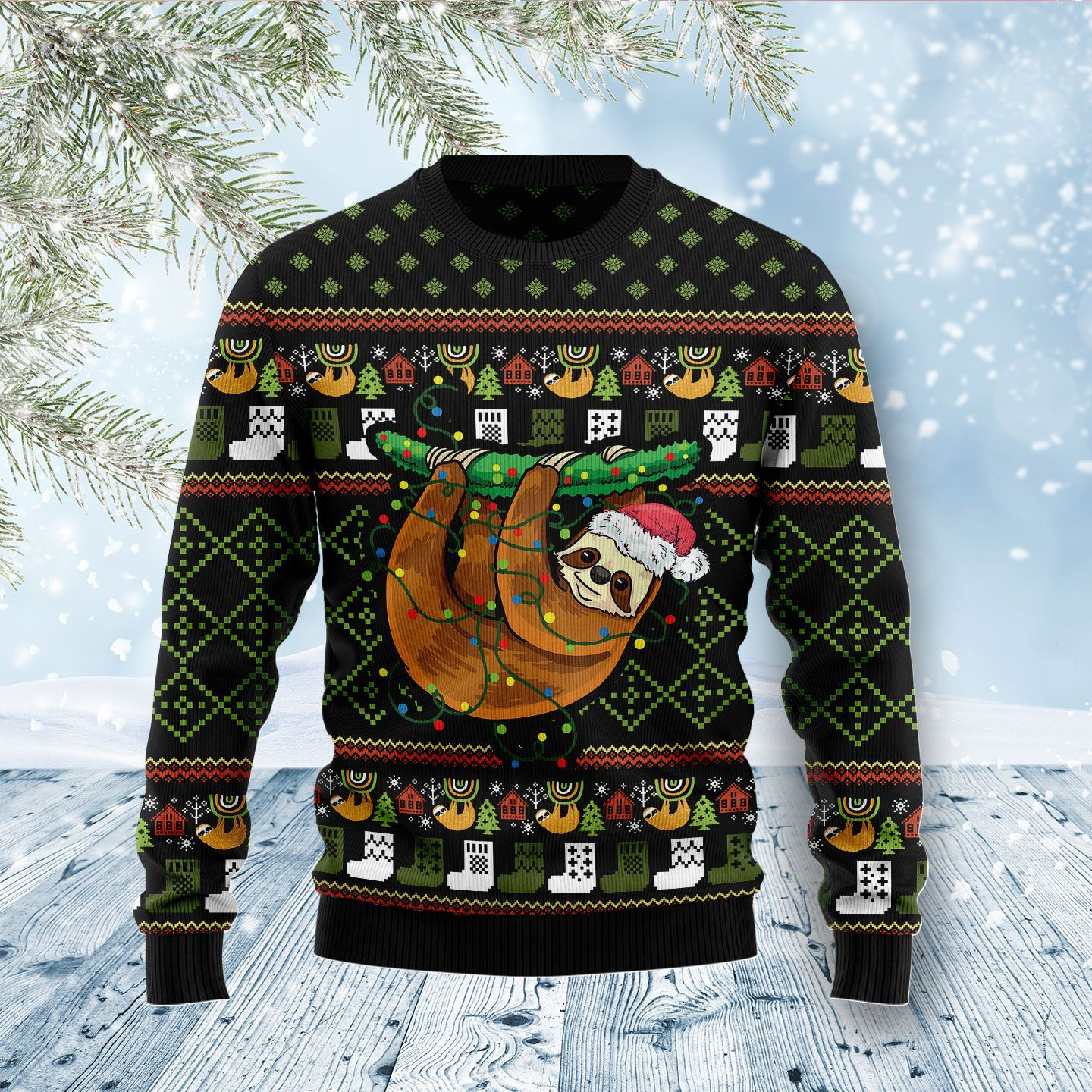 Sloth Light Ugly Christmas Sweater