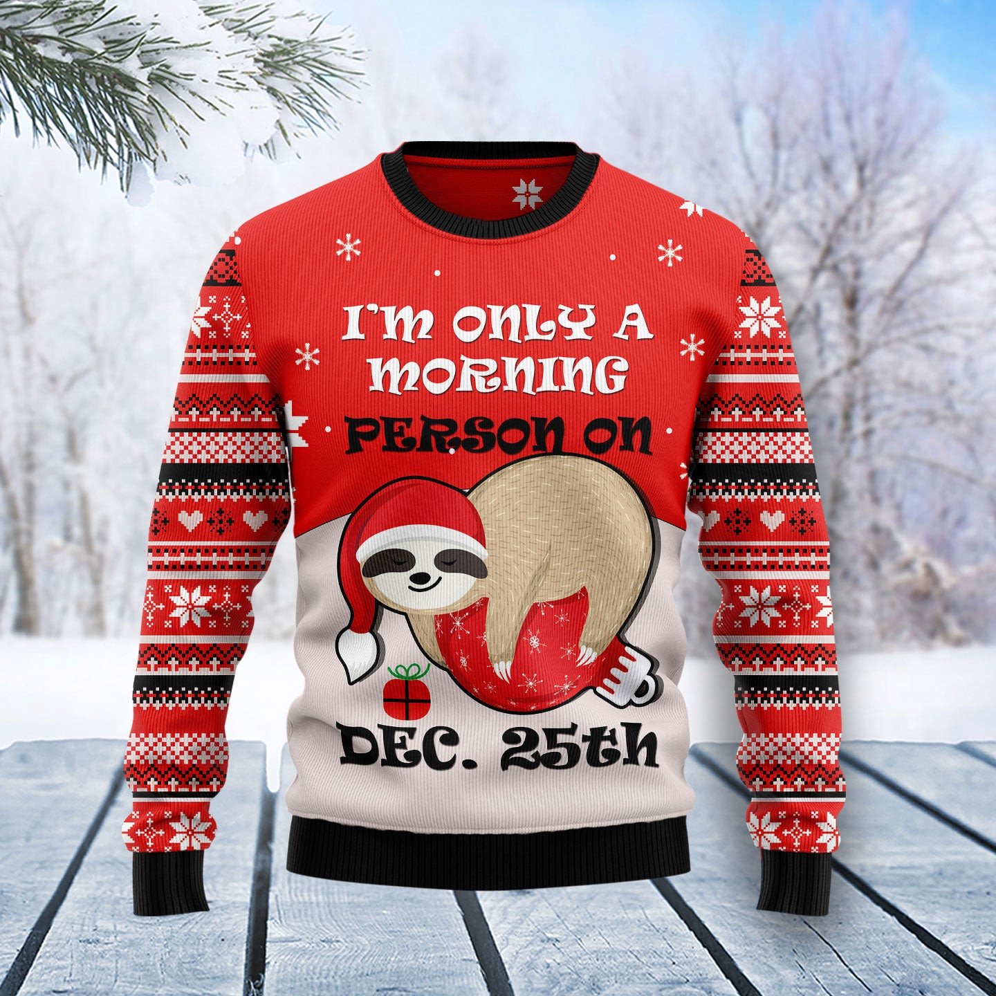 Sloth Morning Ugly Christmas Sweater