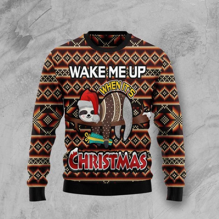 Sloth Wake Me Up Ugly Christmas Sweater Ugly Sweater For Men Women