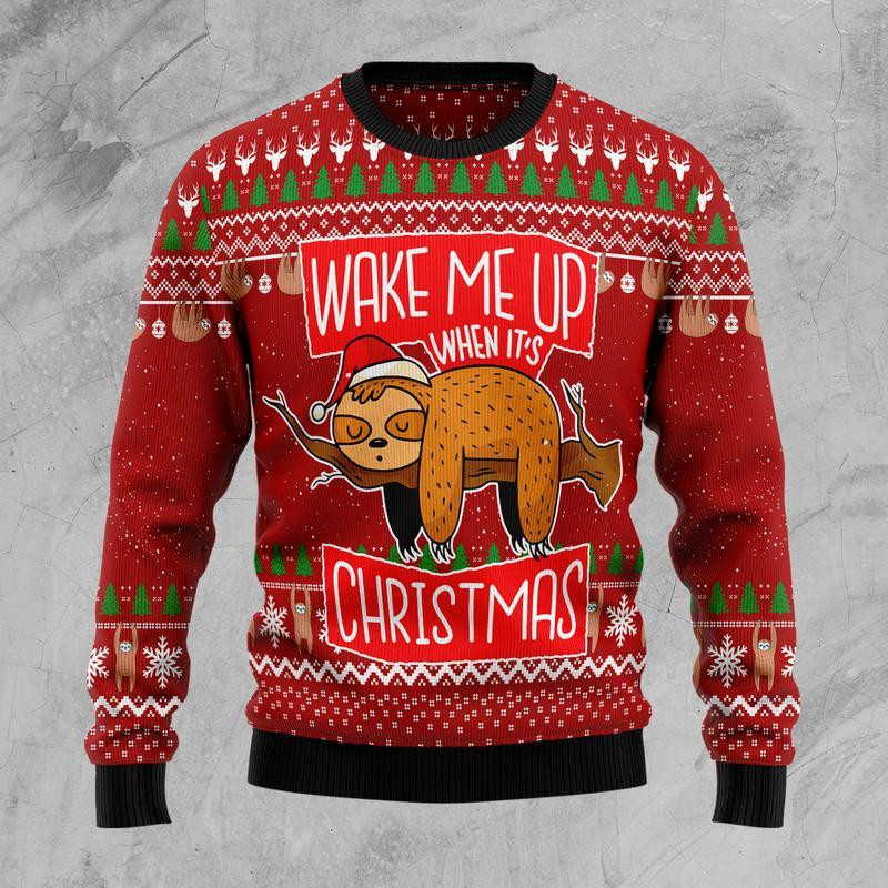 Sloth Wake Me Up When Its Christmas Ugly Christmas Sweater Ugly Sweater For Men Women