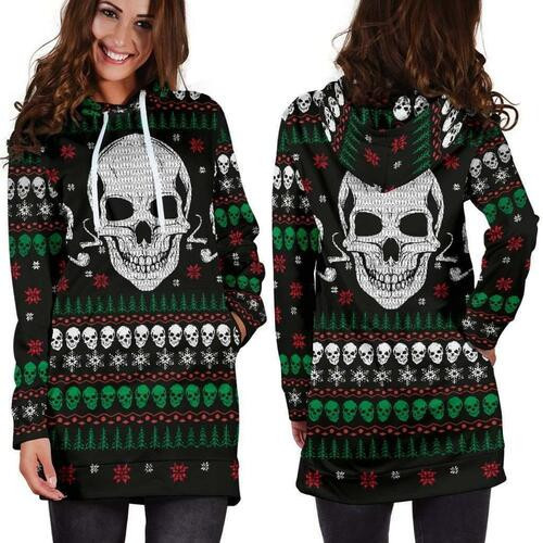 Smoking Skulls Ugly Christmas Hoodie Dress Sweater Dress Sweatshirt Dress 3d All Over Print For Women Hoodie