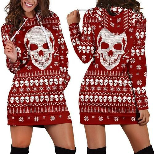 Smoking Skulls Ugly Christmas Hoodie Dress Sweater Dress Sweatshirt Dress 3d All Over Print For Women Hoodie