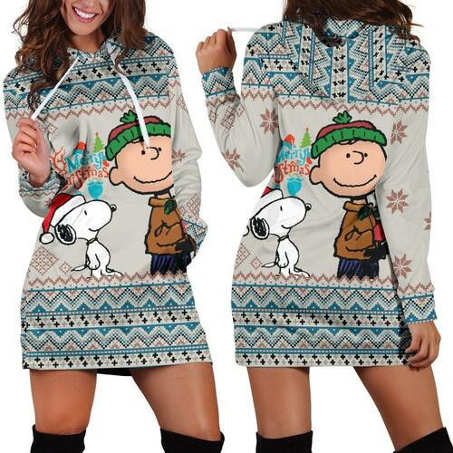 Snoopy Charlie Brown Merry Christmas Hoodie Dress Sweater Dress Sweatshirt Dress 3d All Over Print For Women Hoodie