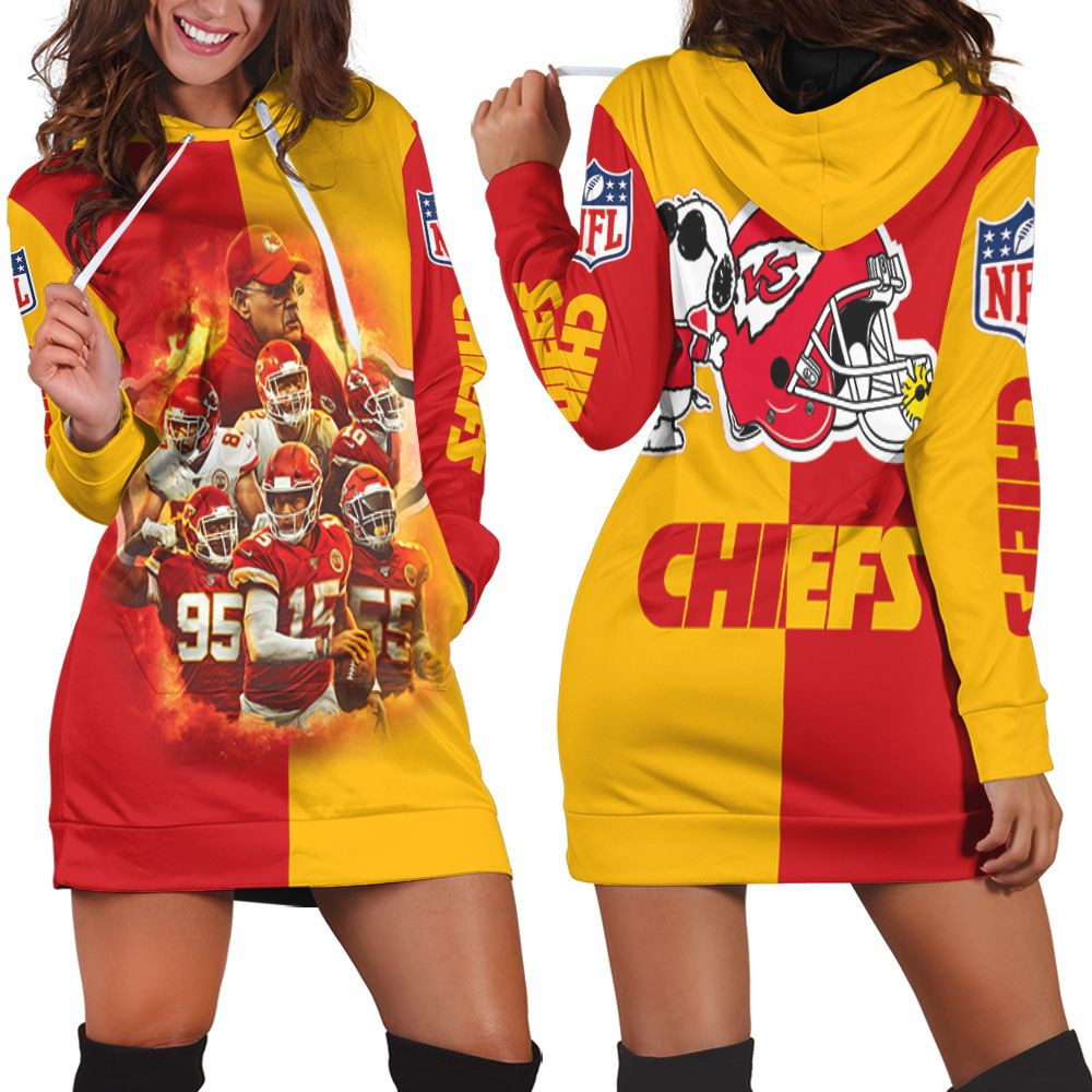 Snoopy Kansas City Chiefs Helmet Afc West Division Champions Super Bowl 2021 Hoodie Dress Sweater Dress Sweatshirt Dress