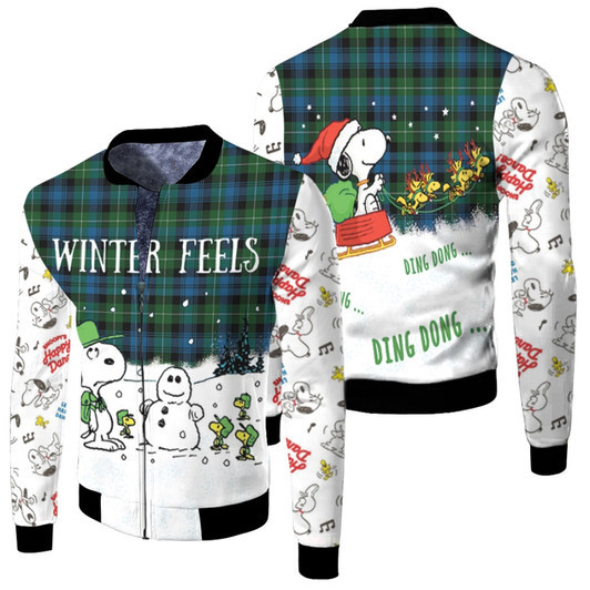 Snoopy Snowman Reindeer Ding Dong Christmas Holiday Holly Winter Fleece Bomber Jacket