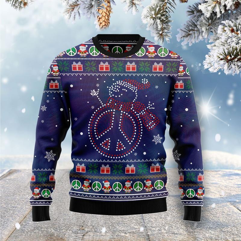 Snowman Peace Sign Ugly Christmas Sweater