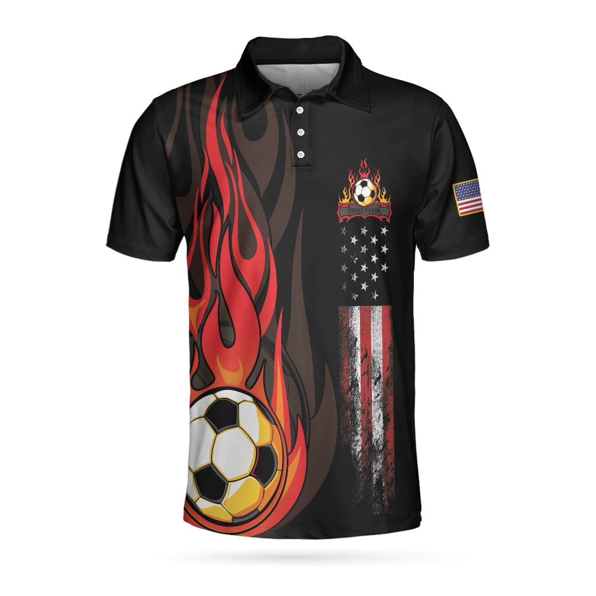 Soccer Flame Short Sleeve Black Polo Shirt Black American Flag Polo Shirt Best Soccer Shirt For Men