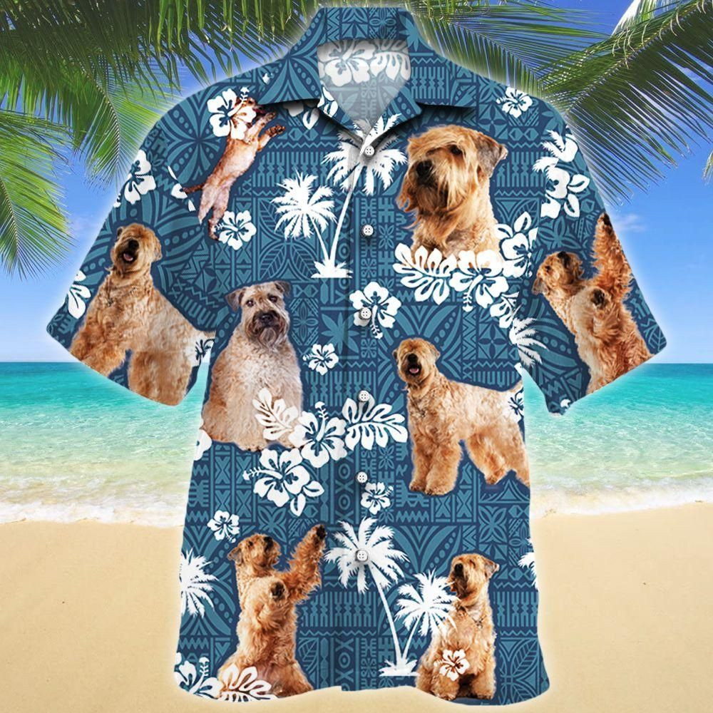 Soft Coated Wheaten Terrier Dog Blue Tribal Aloha Hawaiian Shirt Colorful Short Sleeve Summer Beach Casual Shirt For Men And Women