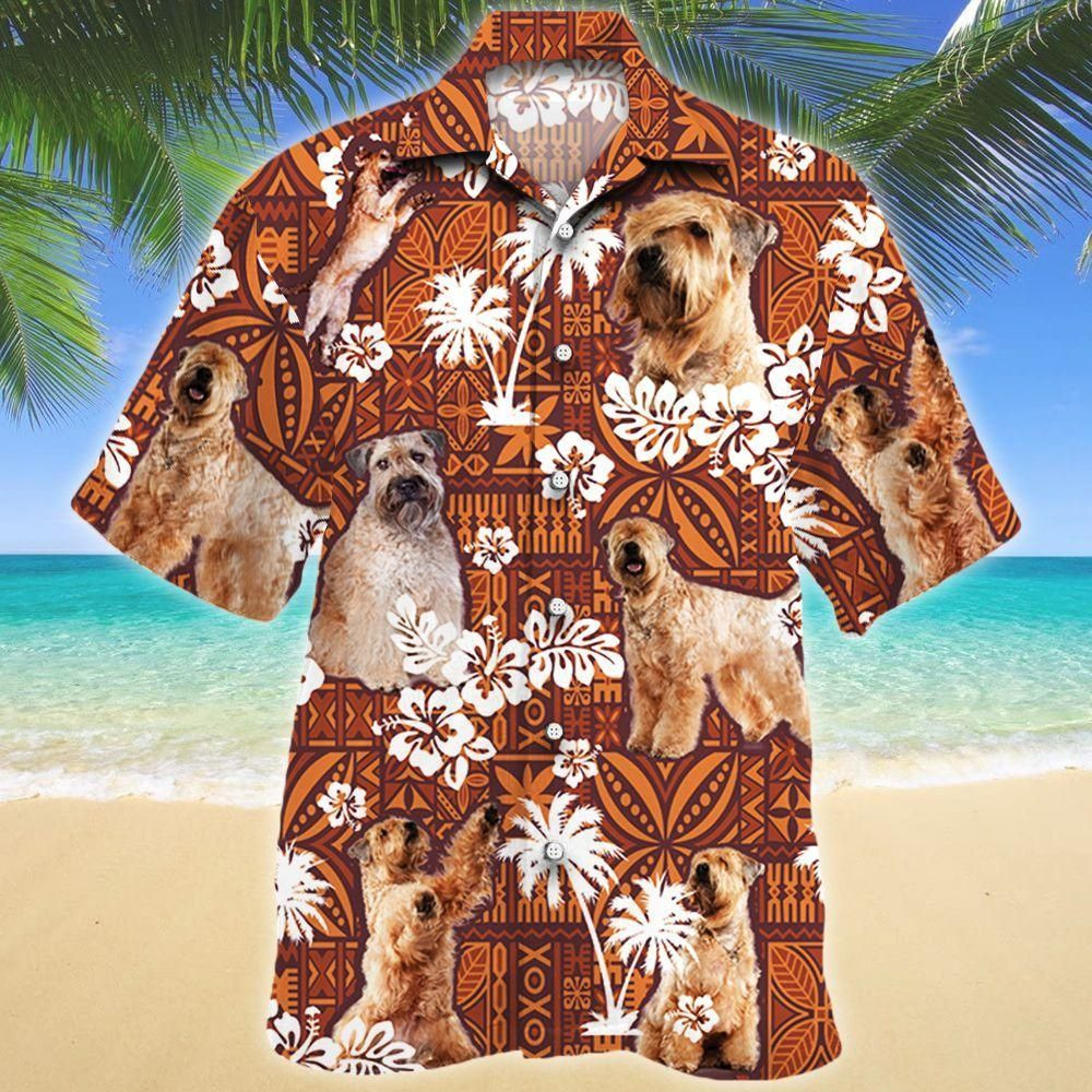 Soft Coated Wheaten Terrier Dog Red Tribal Aloha Hawaiian Shirt Colorful Short Sleeve Summer Beach Casual Shirt For Men And Women