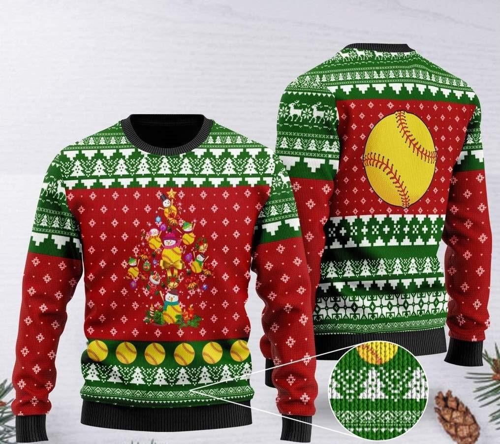 Softball Christmas Tree Ugly Christmas Sweater Ugly Sweater For Men Women