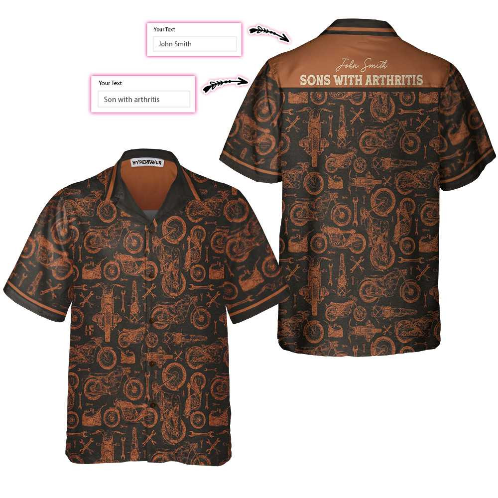 Son With Arthritis Vintage Pattern Motorcycle Custom Hawaiian Shirt Personalized Gift For Bikers