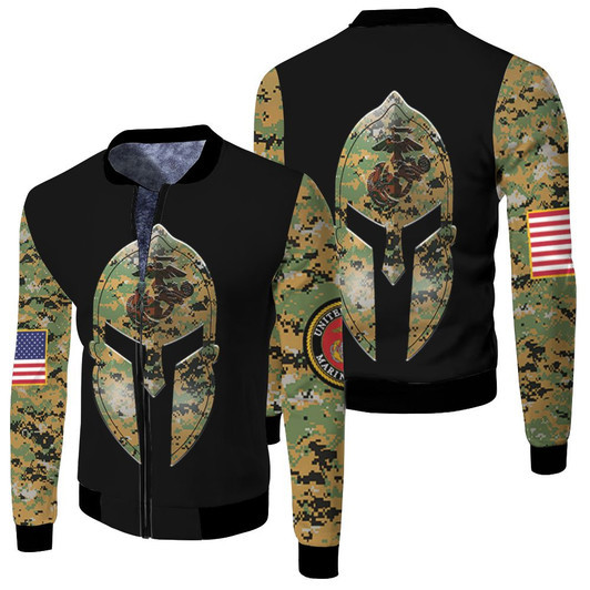 Spartan Warrior Us Marine Corps Camo Fleece Bomber Jacket