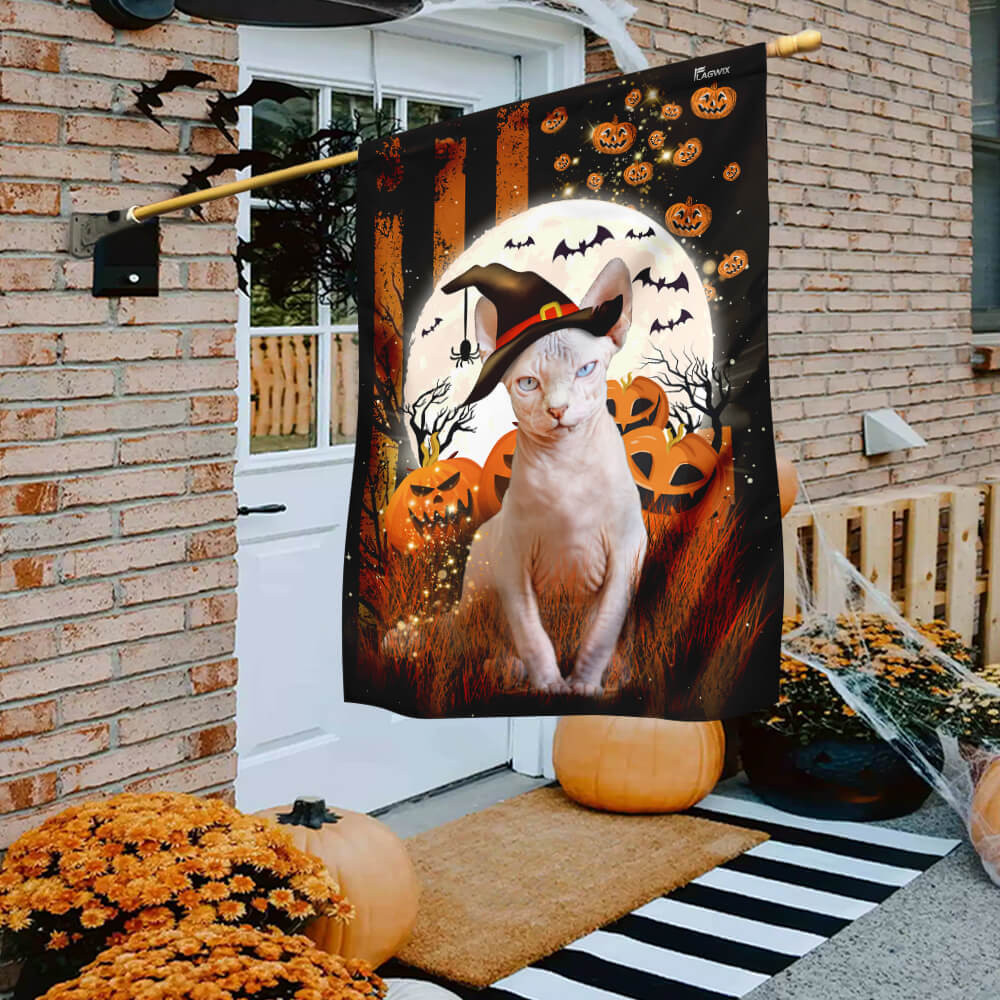 Sphynx Cat Happy Halloween Flag Halloween Outdoor Decor Fall Yard House Decoration