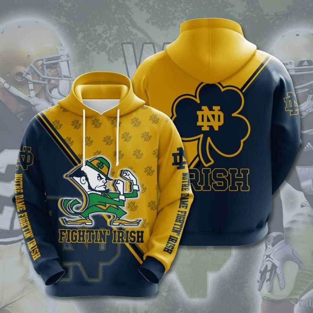 Sports American Football Ncaaf Notre Dame Fighting Irish 3d All Over Print Hoodie
