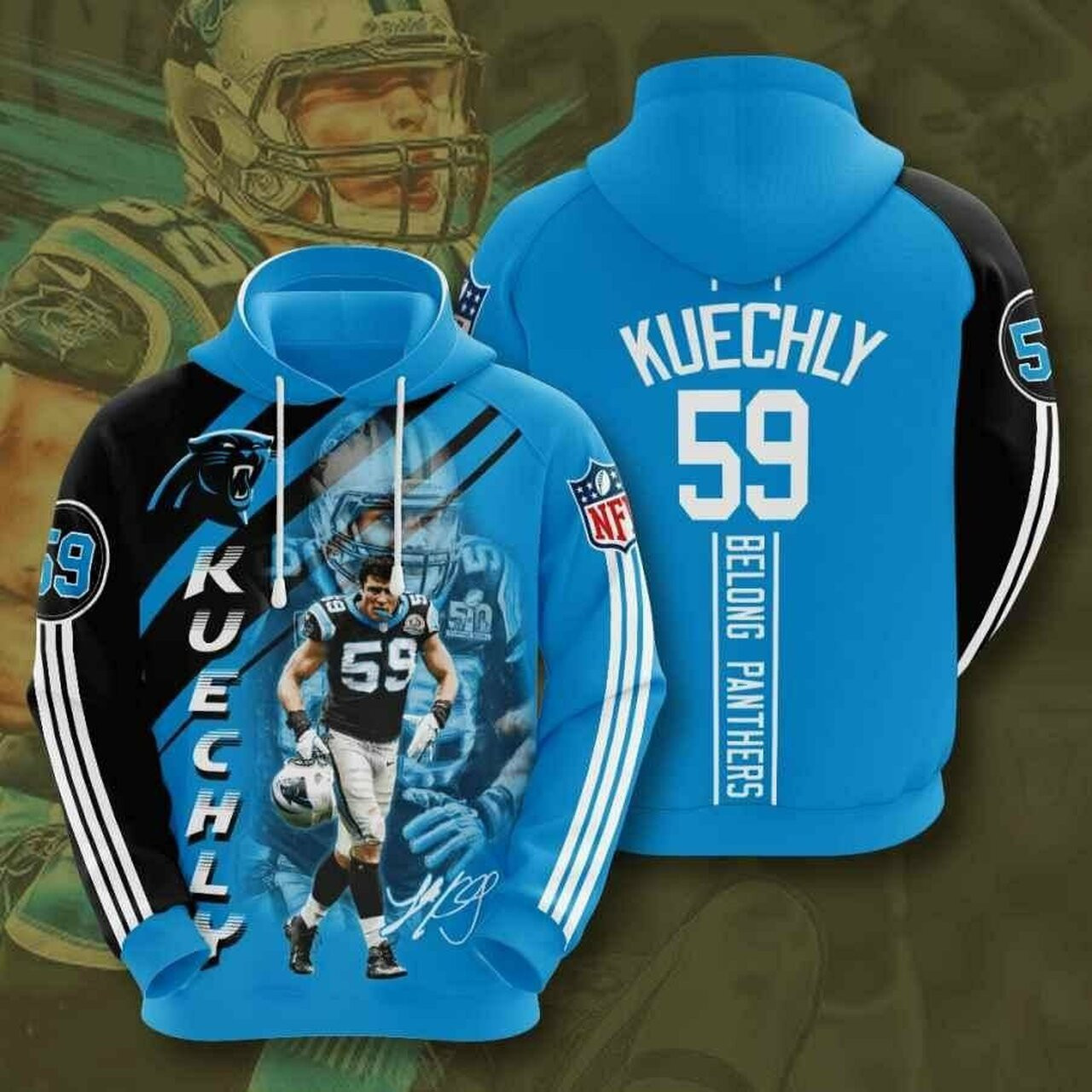 Sports American Football Nfl Carolina Panthers Luke Kuechly 3d All Over Print Hoodie