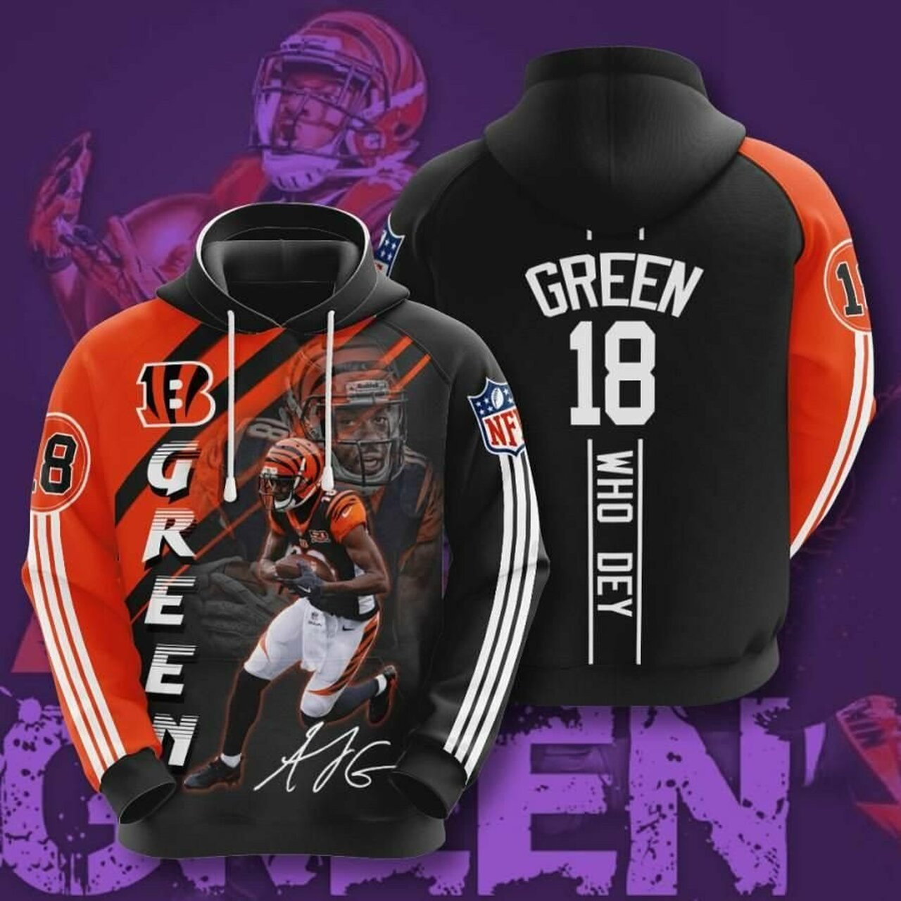 Sports American Football Nfl Cincinnati Bengals A J Green 3d All Over Print Hoodie