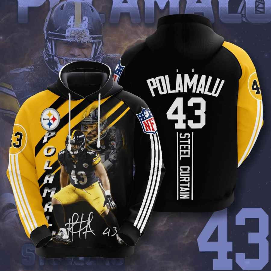 Sports American Football Nfl Pittsburgh Steelers Troy Polamalu Usa 1186 Hoodie 3D