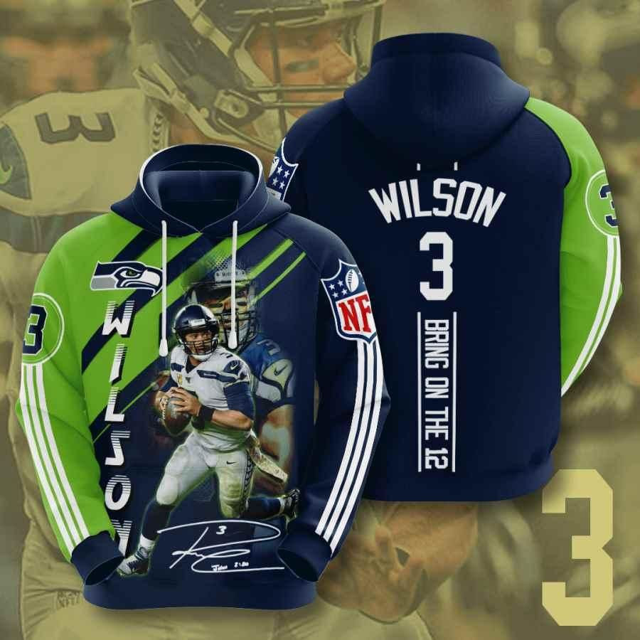 Sports American Football Nfl Seattle Seahawks Russell Wilson Usa 1226 Hoodie 3D Size S to 5XL