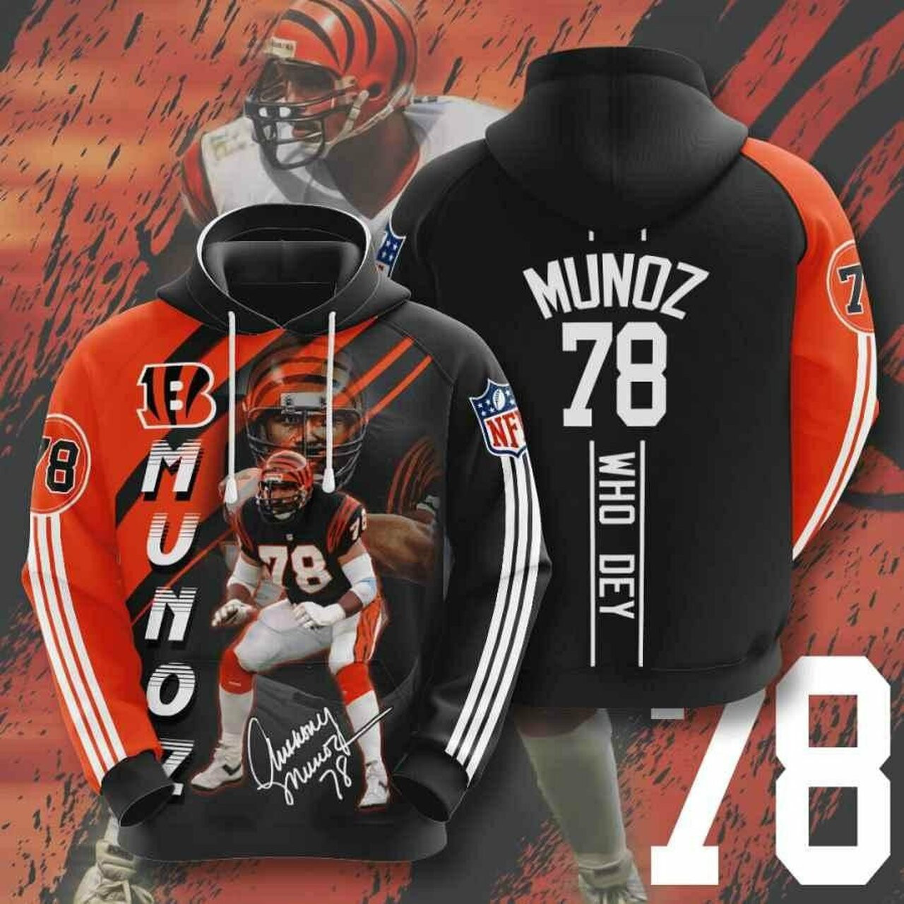 Sports American Nfl Cincinnati Bengals Anthony Muoz 3d All Over Print Hoodie